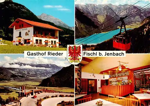 AK / Ansichtskarte 73946639 Fischl_Jenbach_Tirol_AT Gasthof Rieder Restaurant Kanzlerkehre Rofan-Seilbahn gegen Karwendelgebirge