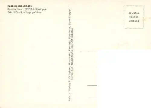 AK / Ansichtskarte  Schoellkrippen Rodberg Schutzhuette Landschaftspanorama Spessartwald