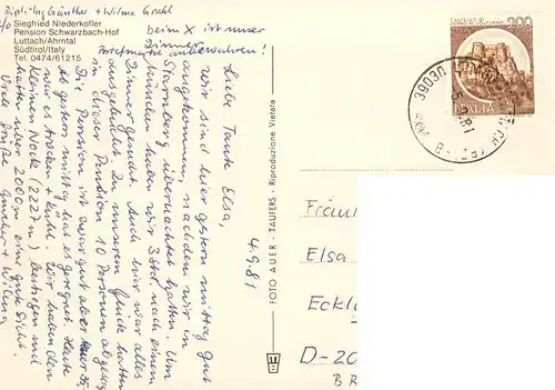 AK / Ansichtskarte  Luttach_Ahrntal_Lutago_Suedtirol_IT Pension Schwarzbach-Hof