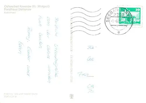 AK / Ansichtskarte  Koserow_Ostseebad_Usedom Forsthaus Damerow Kaminhalle