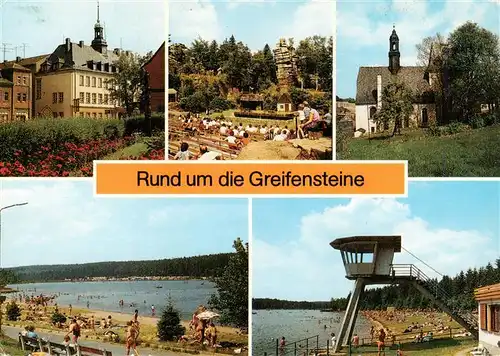 AK / Ansichtskarte 73946837 Ehrenfriedersdorf_Erzgebirge Rund um die Greifenstein Rathaus Naturtheater Greifensteine Alte Wehrkirche Am Greifenbachstauweiher