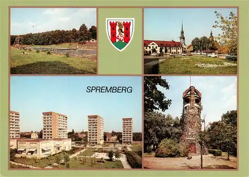 AK / Ansichtskarte  Spremberg_Niederlausitz Freibad Markt Neubauten Georgenbergturm