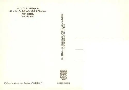 AK / Ansichtskarte  Agde-sur-Mer_34_ Cathédrale Saint Etienne XIIe siècle vue de nuit