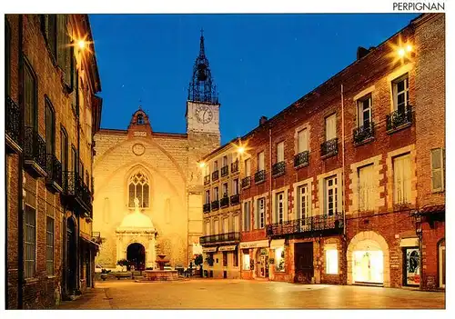 AK / Ansichtskarte  Perpignan Place Gambetta Cathédrale Saint Jean la nuit