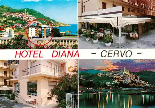 AK / Ansichtskarte 73946984 Cervo Hotel Diana Strassencafé Ansicht vom Meer aus
