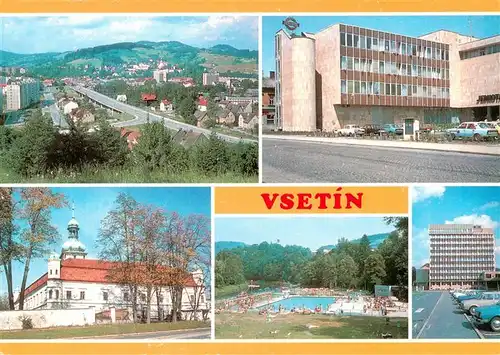 AK / Ansichtskarte  Vsetin_Wsetin_CZ Stadtpanorama Geschaeftshaus Schloss Freibad Hotel