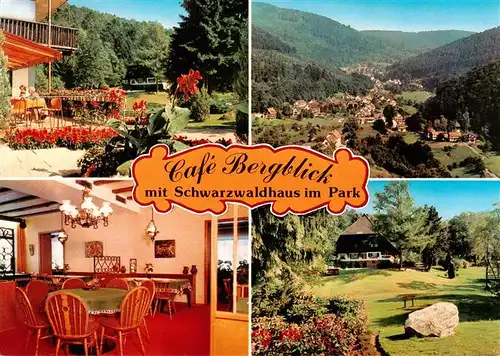 AK / Ansichtskarte 73947082 Bad_Herrenalb Café Bergblick mit Schwarzwaldhaus im Park unteres Gaistal Schwarzwald