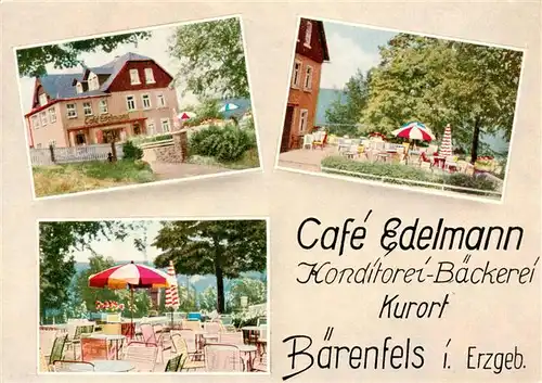 AK / Ansichtskarte 73947165 Baerenfels_Erzgebirge_Altenberg Cafe Edelmann Baeckerei Terrasse