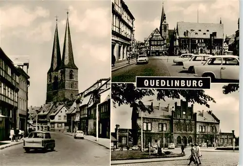 AK / Ansichtskarte 73947166 Quedlinburg Poelkenstrasse und Nikolaikirche Markt mit Rathaus Bahnhof