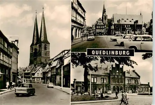 AK / Ansichtskarte  Quedlinburg Poelkenstrasse und Nikolaikirche Markt mit Rathaus Bahnhof