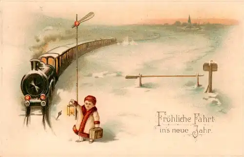 AK / Ansichtskarte 73947241 Neujahr_Annee_New_Year Eisenbahn KInd Laterne Imp. 1567