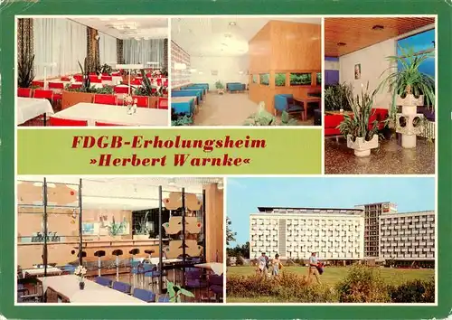 AK / Ansichtskarte  Klink_Waren FDGB Erholungsheim Herbert Warnke Restaurant Klubraum II Empfangshalle Milchbar Aussenansicht