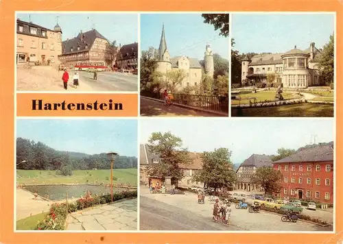 AK / Ansichtskarte  Hartenstein_Zwickau_Erzgebirge_Sachsen Gaststaette Weisses Ross Burg und Heimatmuseum Schloss Stein Pionierleiterschule Freibad Ernst Thaelmann Platz