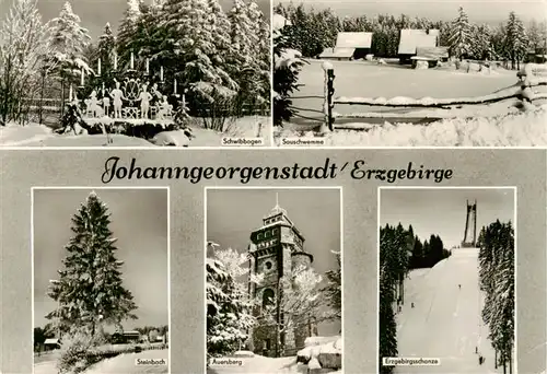 AK / Ansichtskarte 73947362 Johanngeorgenstadt Schwibbogen Sauschwemme Steinbach Auersberg Erzgebirgsschanze