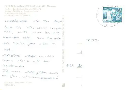 AK / Ansichtskarte  Gross_Schoenebeck Kirche Baudenkmal Konsum Gaststaette Zur Schorfheide Ernst Thaelmann Strasse Kulturhaus der Forstarbeiter