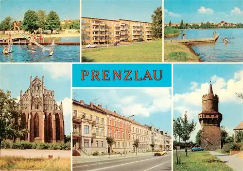 AK / Ansichtskarte  Prenzlau Freibad am Uckersee Neubauten Blick vom Uckersee St Marienkirche Puschkinstrasse Mitteltorturm