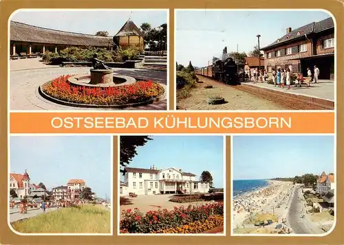 AK / Ansichtskarte 73947377 Kuehlungsborn_Ostseebad Konzertgarten Bahnhof mit Molli Strandpromenade Ostsee Hotel Strandpartie