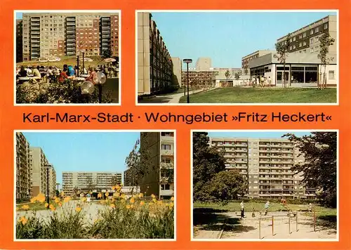 AK / Ansichtskarte 73947390 Karl-Marx-Stadt Wohngebiet Fritz Heckert Gaststaette Braumeister Fussgaengerbereich Spielplatz Stollberger Strasse