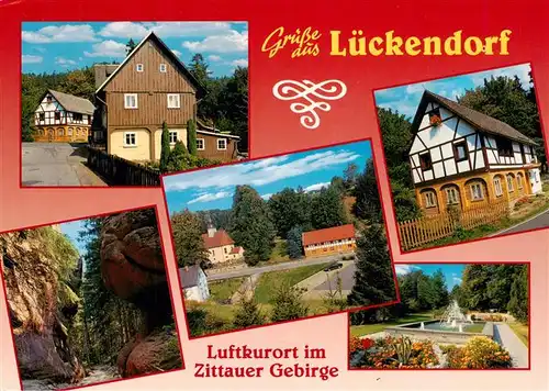AK / Ansichtskarte 73947396 Lueckendorf_Oybin_Sachsen Teilansichten Schlucht Kirche Fachwerkhaus Park
