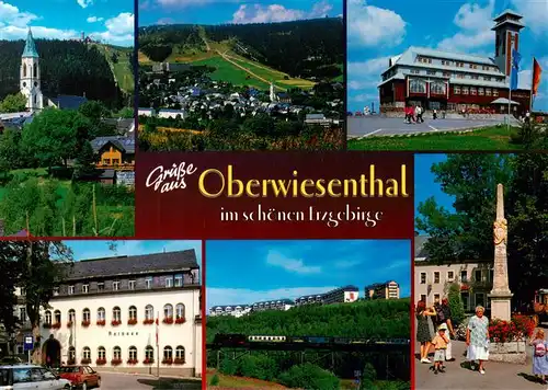 AK / Ansichtskarte 73947405 Oberwiesenthal_Erzgebirge Kirche Panorama Gasthaus Rathaus Postmeilensaeule