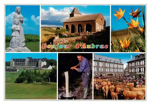 AK / Ansichtskarte  Aubrac En haut la ierge dAubrac leglise morame du village et des tulipes sauvages