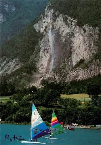 AK / Ansichtskarte  Sallanches_74_Haute-Savoie Planches a voile sur le lac des Ilettes et cascade d'Arpenaz