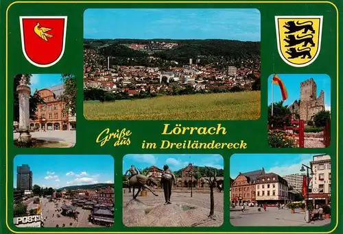 AK / Ansichtskarte  Loerrach Panorama Marktplatz Burgruine Roetteln Teilansichten Alter Markt