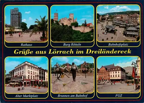 AK / Ansichtskarte 73947822 Loerrach Rathaus Burg Roetteln Bahnhofsplatz Alter Marktplatz Brunnen am Bahnhof FGZ