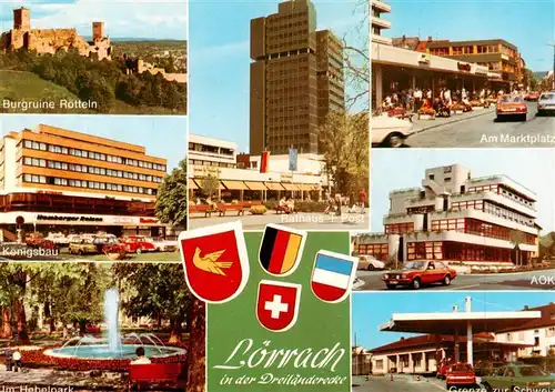 AK / Ansichtskarte 73947823 Loerrach Burgruine Roetteln Rathaus Marktplatz Im Hebelpark Grenze zur Schweiz