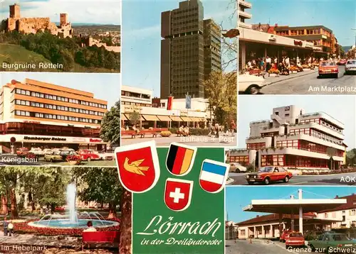 AK / Ansichtskarte  Loerrach Burgruine Roetteln Rathaus Marktplatz Im Hebelpark Grenze zur Schweiz