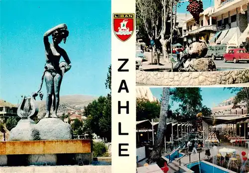 AK / Ansichtskarte  Zahle_Lebanon Brunnen Statue Partie Zentrum Strassencafés