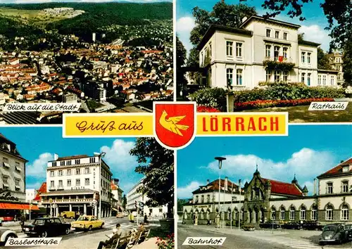 AK / Ansichtskarte 73948016 Loerrach Stadtblick Rathaus Baslerstrasse Bahnhof