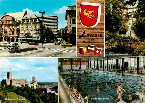 AK / Ansichtskarte  Loerrach Am Marktplatz Im Rosenfelspark Burgruine Roetteln Staedt Hallenbad