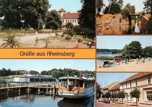 AK / Ansichtskarte  Rheinsberg_Brandenburg Orangerieparterre im Schlosspark Anlegestelle der Weissen Flotte Schlabornbruecke Freibad am Grienericksee Seestrasse