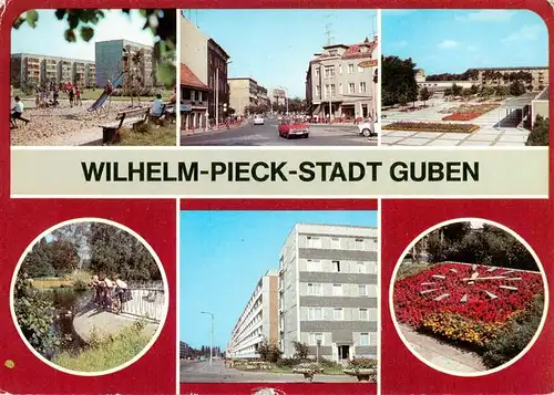 AK / Ansichtskarte  Guben Kinderspielplatz Wilhelm Pieck Strasse Stadtpark Leninallee Blumenuhr im Stadtpark