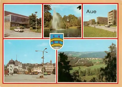 AK / Ansichtskarte  Aue__Sachsen Sporthalle Stadtteich Neubaugebiet Bruenlasberg Karl Marx Platz Blick vom Gleesberg