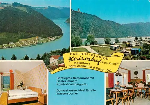 AK / Ansichtskarte  Aschach_Donau_Oberoesterreich_AT Gasthof Pension Kaiserhof Fremdenzimmer Campingplatz Panorama Donau