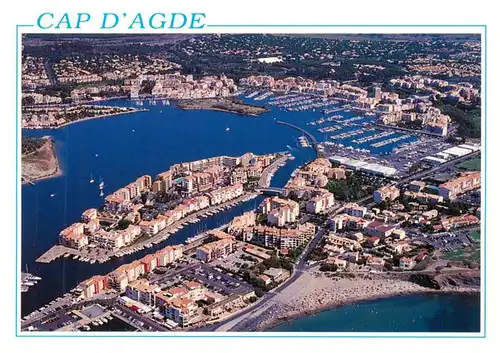 AK / Ansichtskarte  Cap-d_Agde Avent-port Plage de la Bonne Mère Ile des Pêcheurs et le port vue aérienne
