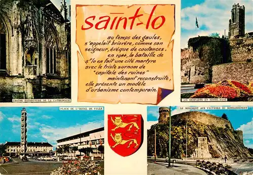 AK / Ansichtskarte  Saint_Lo_50_Manche Cathédrale Chaire Remparts et Notre Dame Place de l'Hôtel de Ville Monument aux Victims du Bombardement