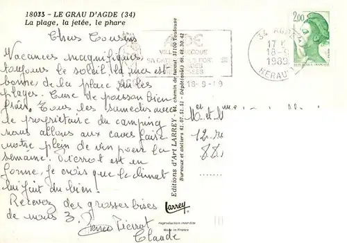 AK / Ansichtskarte  Grau_d_Agde_Le_34_Herault La plage la jetée et le phare