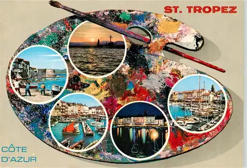 AK / Ansichtskarte  Saint_Tropez_Var Vues d'ensemble Port Plage Coucher du soleil