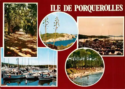 AK / Ansichtskarte  Ile_de_Porquerolles Chemin de la Courtade et les eucalyptus Trou des pirates Coucher de soleil Port Plage d'Argent