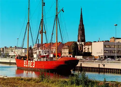 AK / Ansichtskarte 73948542 Bremerhaven Blick vom Hafen auf die Buergermeister-Smidt-Gedaechtniskirche Altes Segelschiff