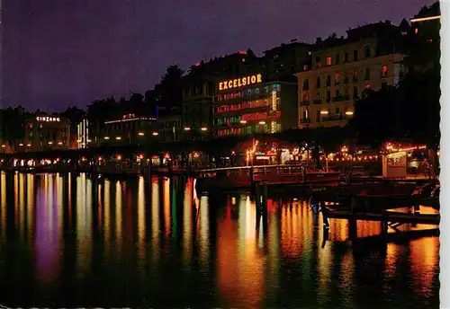 AK / Ansichtskarte  Lugano_Lago_di_Lugano_TI Hafenpromenade Nachtaufnahme