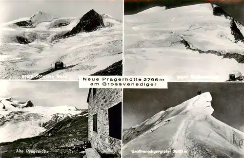 AK / Ansichtskarte  Grossvenediger_3660m_Hohe_Tauern_AT Fliegeraufnahme mit Schwarze Wand Gipfel Neue und Alte Pragerhuette 