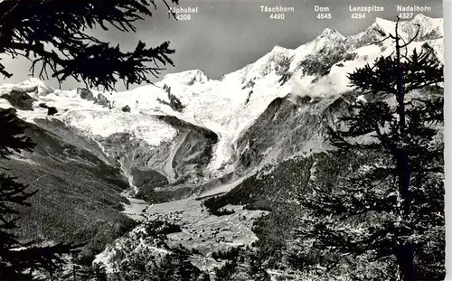 AK / Ansichtskarte  Saas-Fee_VS mit Fee Gletscher Allalinhorn Alphubel Taeschhorn Dom Lenzspitze und Nadelhorn