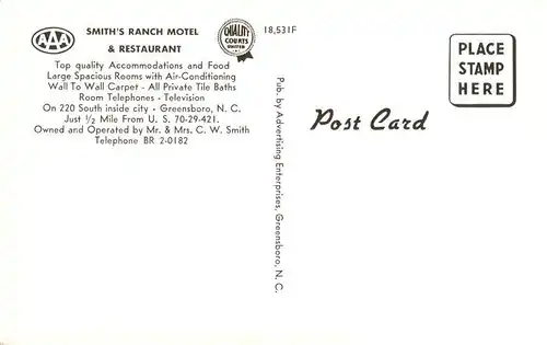 AK / Ansichtskarte  Greensboro_North_Carolina_USA Smiths Ranch Motel and Restaurant