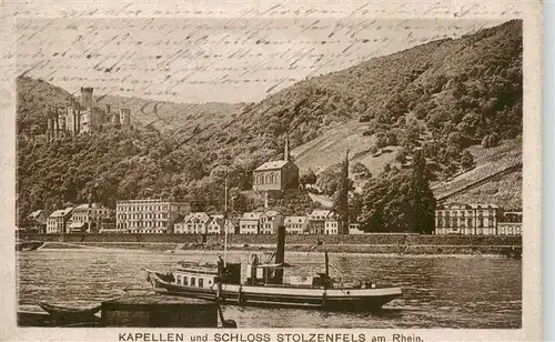AK / Ansichtskarte 73948943 Kapellen-Stolzenfels_Koblenz Blick ueber den Rhein zum Schloss Feldpost