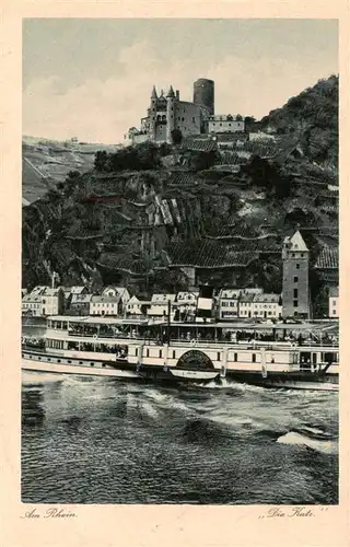 AK / Ansichtskarte  St_Goarshausen_Rhein Blick ueber den Rhein zur Burg Katz Rheindampfer