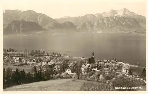 AK / Ansichtskarte  Steinbach_Attersee_Oberoesterreich_AT Panorama Blick ueber den Attersee Alpen